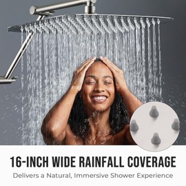 G-Promise All Metal 16 Inch Rain Shower Head with Adjustable Extension Arm, Full-Body Large Shower Head for Spa-Like Rainfall, (Brushed Nickel)