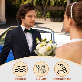 GHTIYLP Mens Velvet Bow Tie Pre-tied Bow Ties for Men Adjustable Black Bow Tie Tuxedo Velvet Bowtie for Wedding Prom Party (Dark Green)