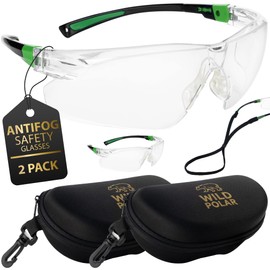 Wild Polar Premium Adjustable Safety Glasses for Work - Premium Eye Protection Glasses with Anti-Fog Coating, Comfortable Fit & Maximum Durability - Anti Scratch for All-Day Wear (2, Black & Green)