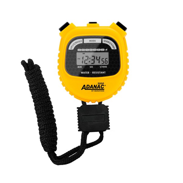 MARATHON Adanac 3000 Digital Sports Stopwatch Timer with Extra Large Display and Buttons, Water Resistant- Yellow