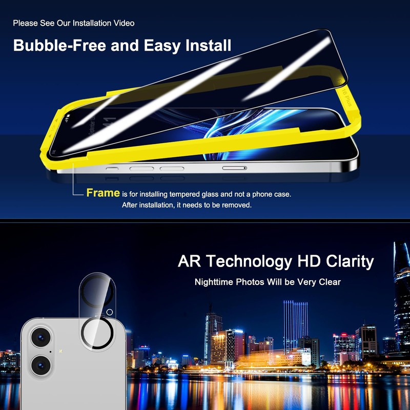 QHOHQ QHOHQ for iPhone 16 Plus Privacy Screen Protector +