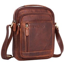 STILORD Salva Men's Small Leather Shoulder Bag Crossbody Bag Vintage Shoulder Bag Men's Handbag Messenger Bag 8 Inch Tablet, Kara - Cognac, S