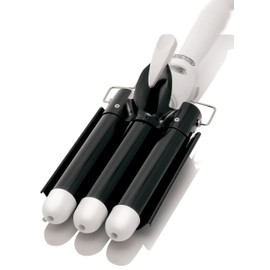 Alure Three Barrel Curling Iron Wand with LCD Temperature Display - 1 Inch Ceramic Tourmaline Triple Barrels, Dual Voltage Crimping Tool, Best Hair Waver for Beachy/Frizz Free Waves (Black/White)