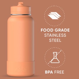 Hydrapeak 32oz Sport Insulated Water Bottle with Straw Lid, Leak & Spill Proof, Keeps Drinks Cold for 24 Hours, Hot for 12 Hours, Premium Stainless Steel Water Bottles (32oz, Apricot Crush)