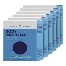 Water Scents Fresh Rain Body Wash Bar – Moisturizing & Nourishing with Essential Oils of Lavender & Lemon – Plastic-Free, Vegan, Handmade in USA – Natural Skincare for Men & Women, 6 Packs