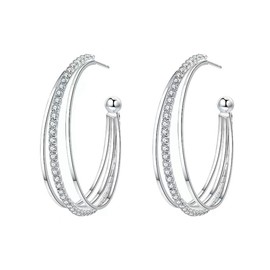 Diamond Hoop Earrings for Woman, Dainty Silver Rhinestone Lightweight Sparkly Large Hoop Statement Hypoallergenic Earrings for Teen Girls Jewelry Gifts (Hoop)