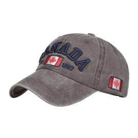 Vintage Distressed Dad Hat Trucker Cap Light Acid Washed Denim Baseball Cap Canada Maple Leaf Adjustable Clip (Distressed, Brown)
