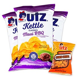 Utz Maui BBQ Kettle Chips (3. 7.5oz bags) - Sweet and Sour Fusion - Utz BBQ Corn Chips (1, 3.5oz) - 4 Items Total