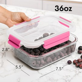 ECOBERI 4.5 Cup Glass Meal Prep Containers with Lids & Silicone Sleeves, 3-Pack Airtight, Leak-Resistant Food Storage Containers for Fridge, Freezer, Oven & Microwave