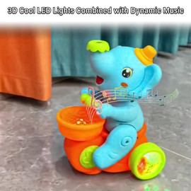 Musical Walking Elephant Drummer Toy Multifunctional Drumming Car Blow Floating Ball Tricycle Children's Drum with LED Lights