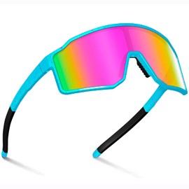 FMY Youth Baseball Glasses for Boys Girls 6-14,Kids Sunglasses Cycling Sports Sunglasses UV400 Protection Goggles, Light Blue&pink Lens, Child