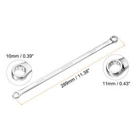 sourcing map Double End Box Wrench 10 x 11 mm Metric 12 Point 0 Degree Offset Extra Long Double End Box Ratcheting Wrench CR-V Polished Long Spanner Tools for Repairs