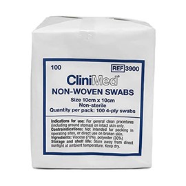 CliniMed Non-woven swabs 10cm x 10cm non-sterile, non-woven 4-ply swabs for general clean procedures - 100 pcs