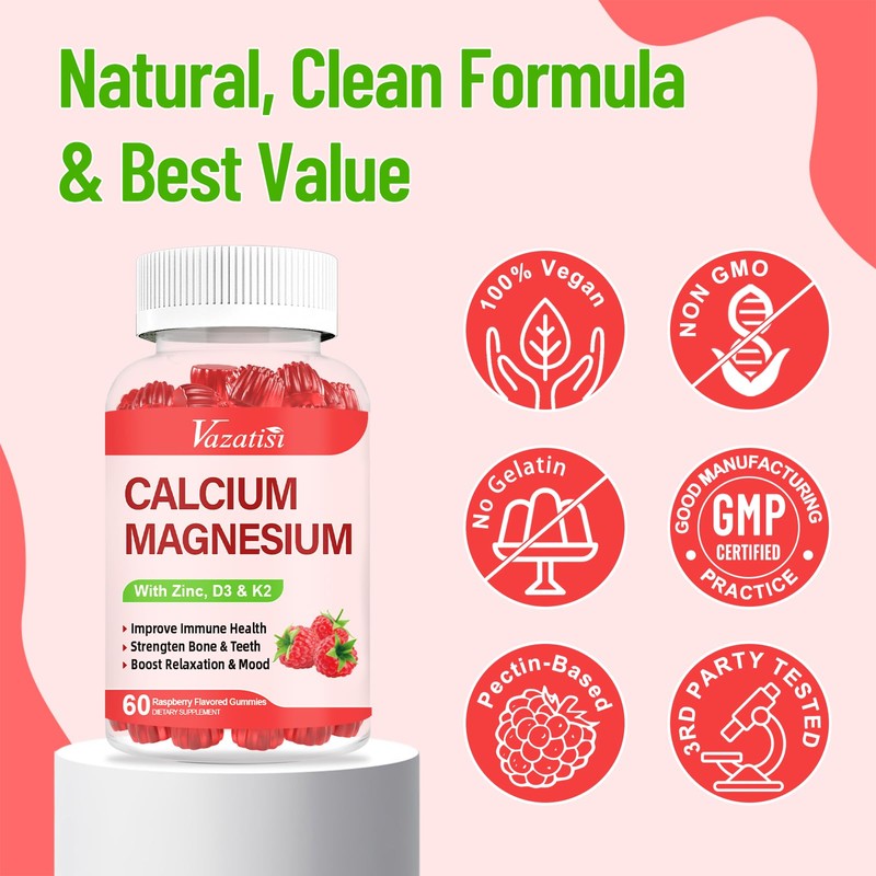 Calcium Magnesium Zinc Gummies with Vitamin D3 & K2, High