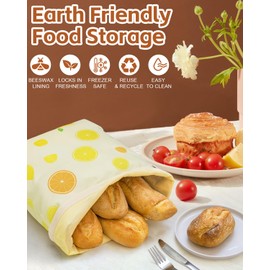 Bread Bags, 2 Pcs Beeswax Bread Bags for Homemade Bread, Reusable Sourdough Storage Bag, Large Freezer Container, Cotton Beeswax Bag for Fresh Bread Storage