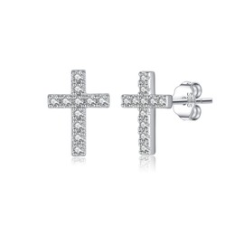 SLUYNZ Solid 925 Sterling Silver Cross Earrings Stud for Women Teens Small CZ Stud Earrings