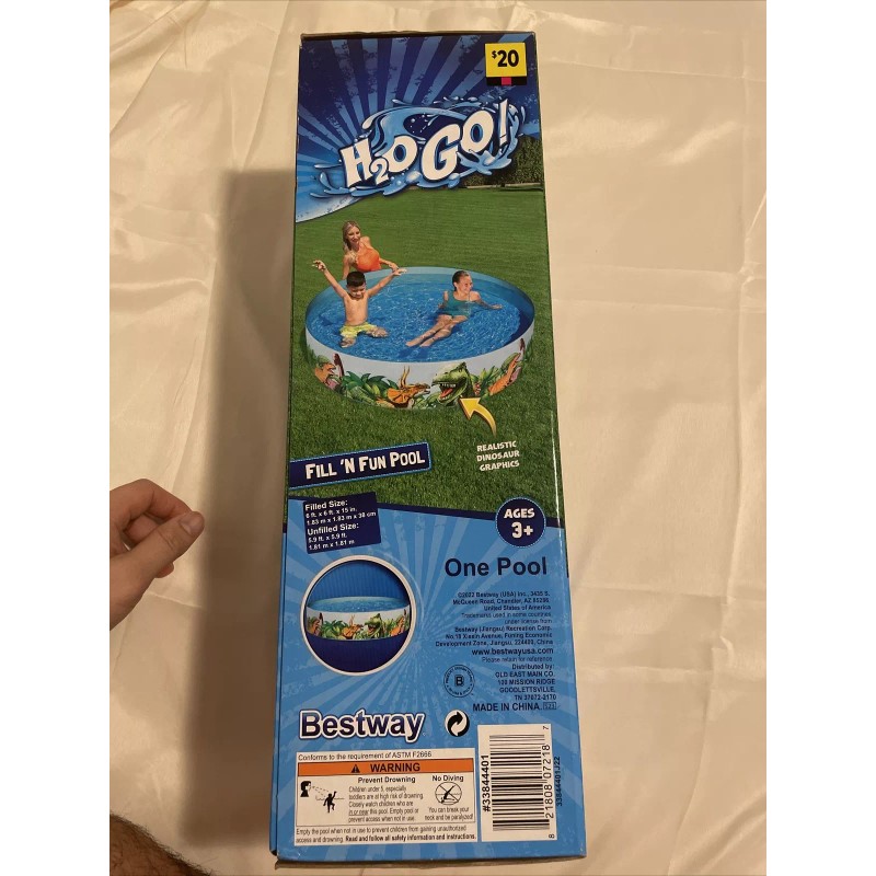 Bestway H2O Go! Pool Dinosaur Swim 6’x6’x15” Kid 3+ Heavy-duty