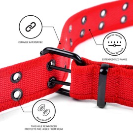 boxed-gifts Solid Color Military and Casual Canvas Belt, Double Grommet Unisex Belt for Men and Women - Red