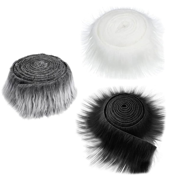 3Pcs White Faux Fur Fabric, 5 x 150 cm Fluffy