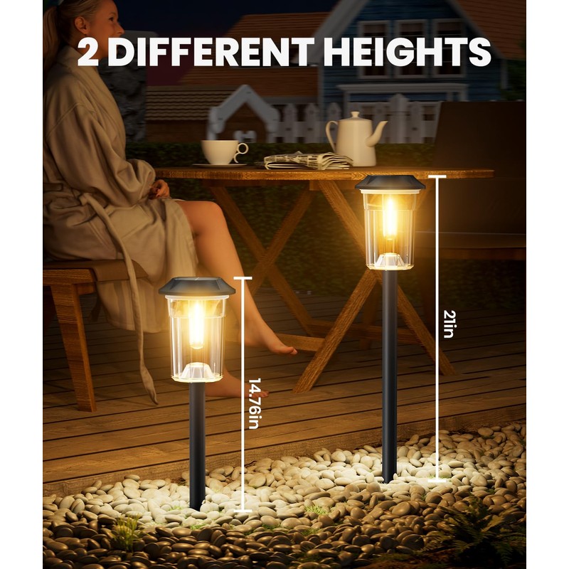 BITPOTT Solar Lights Outdoor Waterproof, 8 Pack Solar Pathway Lights