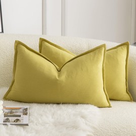Mandioo Pack of 2 Neutral cotton Cushion Covers 30x50 cm 12x20 inch Solid Decorative Couch Throw Pillowcase Boho Farmhouse Home Decor for Sofa Living Room Bed Bedroom Mustard yellow