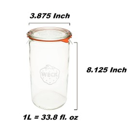 Weck Jar 974 - 1.5L Glass Jars with Large Storage Capacity - Preserving Jars with Airtight Lids Suitable for Pickling - Heat Resistant Canning Jars - Microwave Safe - (1 Jar with Glass Lid) 54 fl. oz