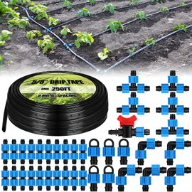 Tondiamo 250 ft 5/8 Inch Drip Tape Irrigation Tubing Kit 8 Mil 6" Spacing Hose Garden Landscape Irrigation System Automatic Equipment for Farms