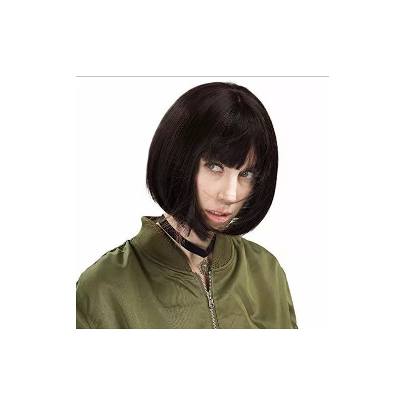 Reecho Peluca Negro Marrón Liso 28 Cm Con Fleco Reecho
