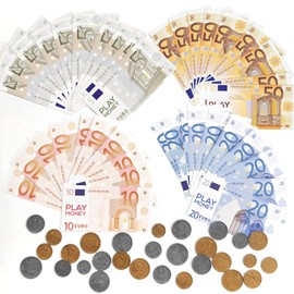 Children's Play Money 72 Pieces, Role Play Toy, for Role Play, for Calculating and Learning, Shopping Shop Children