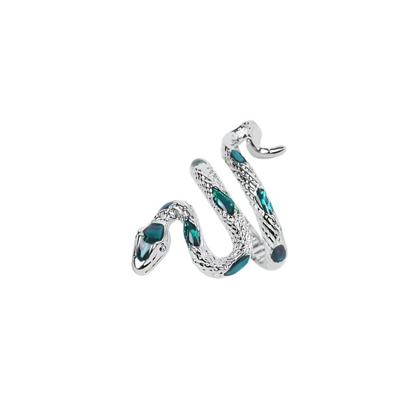 ZAMODEXIN Green Snake Ring Silver Snake Adjustable Open Ring Snake