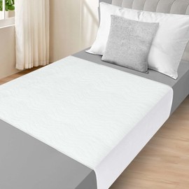Incontinence Bed Pads Washable Waterproof for Adults & Kids, Reusable Mattress Protector Underpads Tuckable Quick Dry, Fits Twin/Twin XL Size Bed, 36" x 37", White