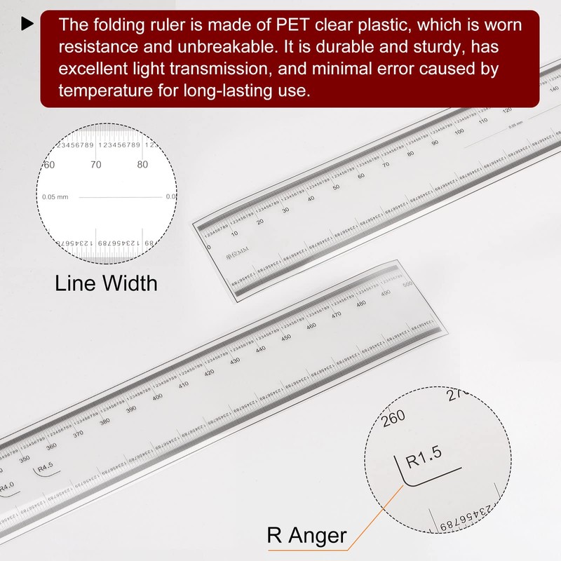 sourcing map Film Flexible Ruler 50 cm 0.1 mm Scale