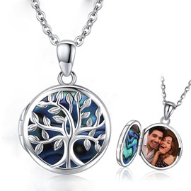 Odinstone Locket for Opening Pictures Tree of Life Locket Necklace Women's 925 Sterling Silver Pendant Photo Locket for Women Gifts for Women Mum, Sterling Silver, Cubic Zirconia