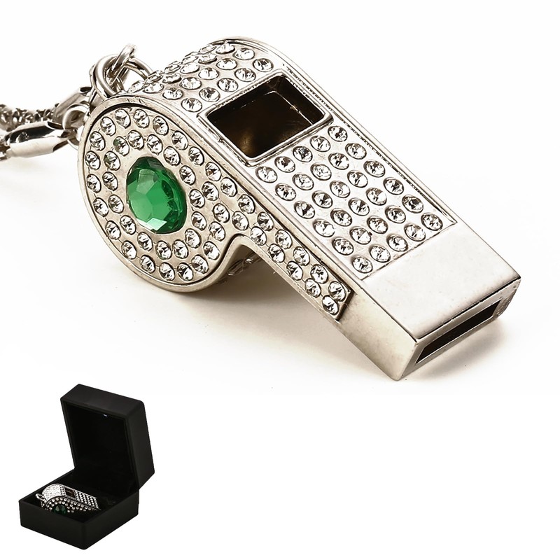 QUJIFETU Bling Whistle Metal Rhinestone Lanyard Whistle Loud Sound with