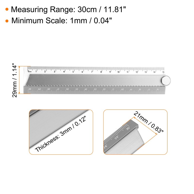 sourcing map Folding Straight Ruler 30cm Metric Aluminum Alloy Protractor