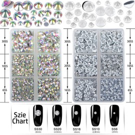 LPBeads 6400 Pieces AB Crystal and Clear Hotfix Rhinestones Flat Back 5 Mixed Sizes Crystal Round Glass Gems with Tweezers and Picking Rhinestones Pen