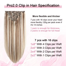 Sweetmet Pro2.0 Clip in Hair Extensions Real Human Hair 20inch 7pcs Color #8p60 Brown Highlights Platinum Blonde Remy Real Human Hair Extensions Clip ins 120g Thick Double Weft（#8p60-20inch）