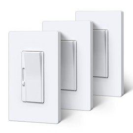 BESTTEN Super Slim Dimmer Light Switch, Quiet Rocker, Max 300W LED, CFL, 600W Incandescent, Single Pole or 3 Way Dimmable Switch with Screwless Wallplate, ETL Listed, 3 Pack, White