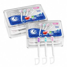 Mini Cepillos de Dientes Desechables 4 en 1 con Doble Hilo Dental y Doble Perla de Sabor, 40 Piezas en 2 Cajas, Limpiador de Lengua y Punta