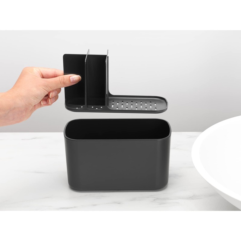 Brabantia ReNew Bathroom Caddy (Dark Grey) - Compartments for Toothbrushes,