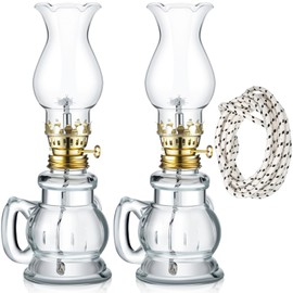 Yexiya 2 Pieces Rustic Oil Lamp Lantern Large Classic Kerosene Lamp Vintage Glass Kerosene Lamp Chamber Oil Lamps with 6.6 ft Extra Oil Lamp Wick for Indoor Use Home Decor Lighting (Fresh)