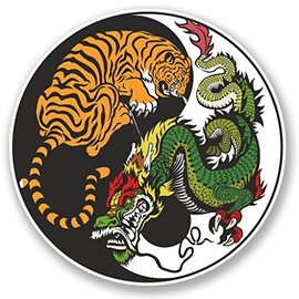 2 x 10cm/100mm Yin Yang Tiger Dragon Window Cling Sticker Car Van Campervan Glass #4741