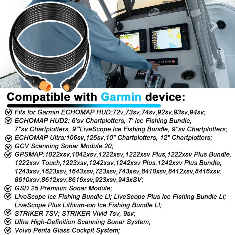 ‎Replace for Garmin 010-11617-32 Transducer Extension Cable 12-Pin Fits for