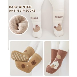 Charmi Baby Terry Socks Abs Non-Slip Stopper Socks Pack of 5, Cute animals.