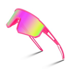 FEISEDY Teenagers Children's Sports Glasses Polarised 6-15 Years Cycling Glasses UV400 Protection Sports Sunglasses for Boys Girls B4163, Pink Mirrored Lenses & Pink Frame