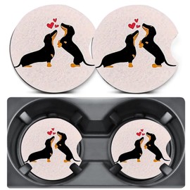2 Pack Car Coasters for Cup Holders,Dachshund Car Cup Holder Coasters,2.75" Universal Size Anti Slip Rubber Mat,Car Cup Holder Decal Decor,Car Accessories Interior,Dachshund Gifts for Men,Women