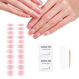 Ruzister 22 Pcs Pink Sakura Gel Nail Stickers, Gel Nail Strips (No UV Light Required), Gel Nail Wraps for Home, Travel, Parties and Weddings