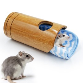 BingegePet Rat Cage Accessories, Bamboo Tube Hide with Soft Towel Mat, Natural Hideout for Small Animals, Hamster Accessories for Cages, Hide for Hamster, Rat, Gerbil and Other Small Animals
