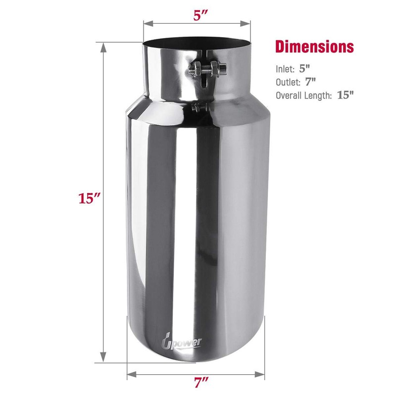 Upower Diesel Exhaust Tip 5" Inlet 7" Outlet 15" Long