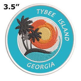 Tybee Island, Georgia Sunset Scene Embroidered Premium Patch DIY Iron-on or Sew-on Decorative Badge Emblem Vacation Souvenir Travel Gear Clothes Appliques